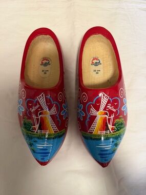 Red Hand-Painted Dutch Wooden Clogs - Women Shoes
